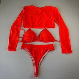 Orange Bra Brief T Shirt Set Beachwear Swimsuit
